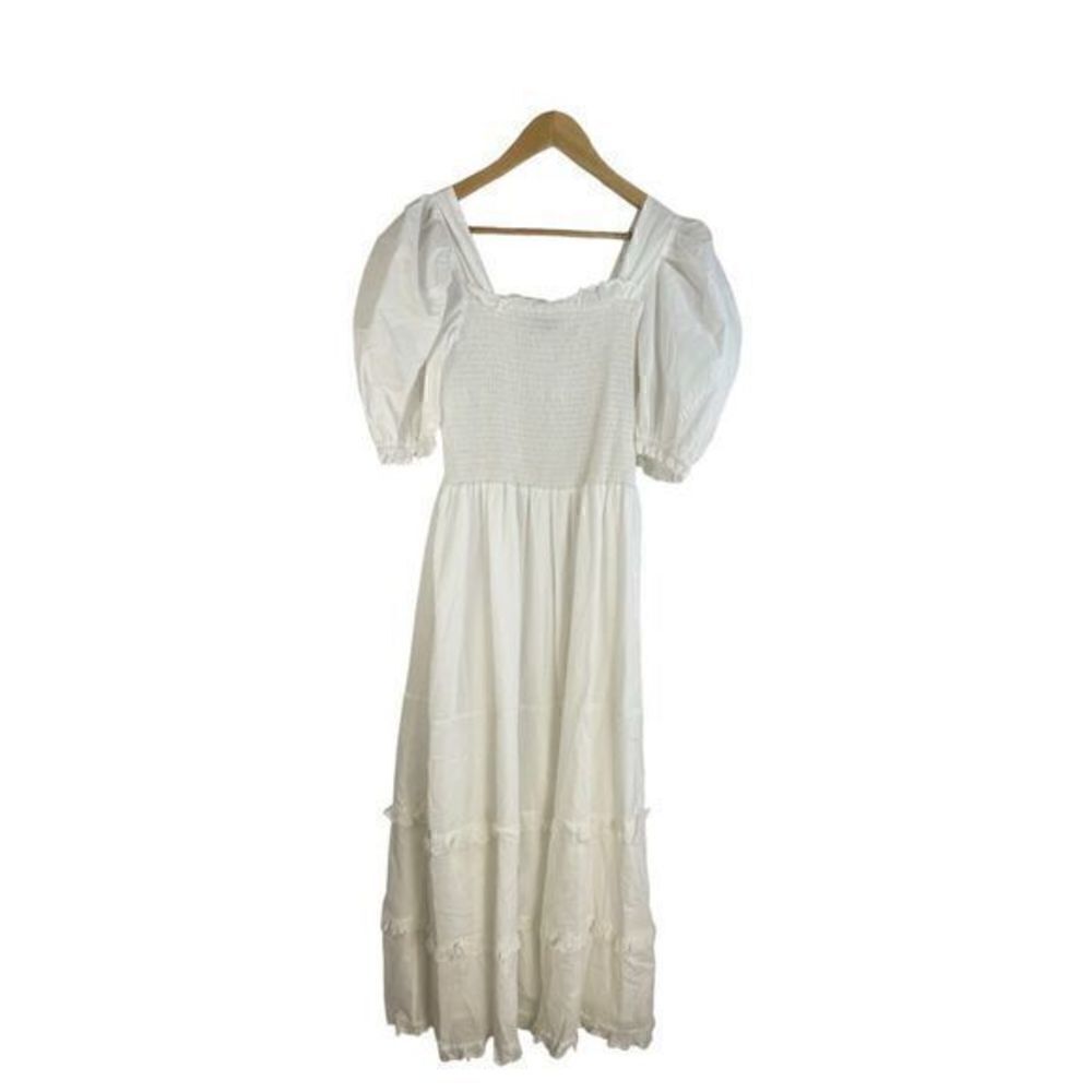 New Sister Jane Coastland Petal Midi Dress Puff Sleeve Tiered Ruffle S White - Picture 5 of 12